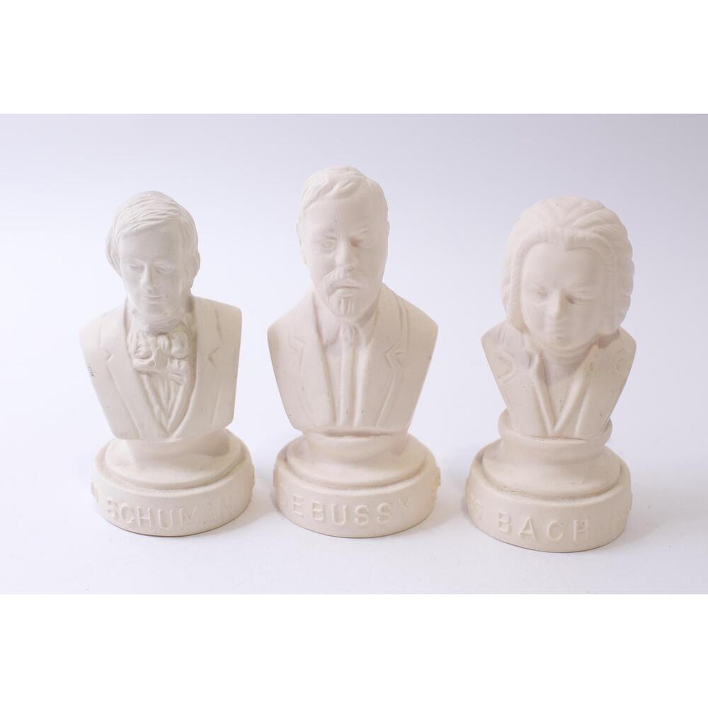 Composer White Busts, Plastic Set of 3, Statues, Schumann, Debussy, Bach, Music,